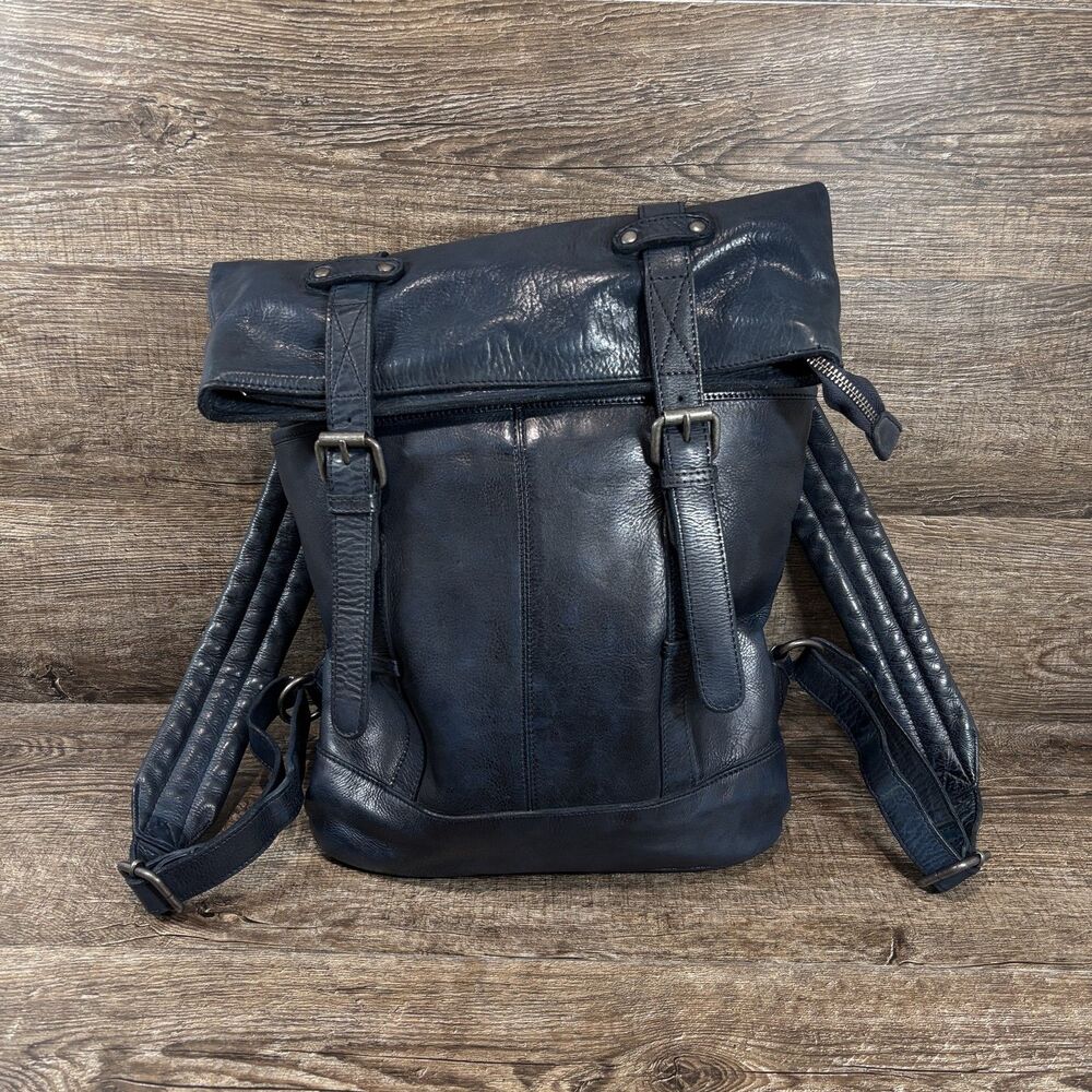Vilenca Holland Tech Backpack Bag Unisex Large Blue Leather Zip Pockets Straps